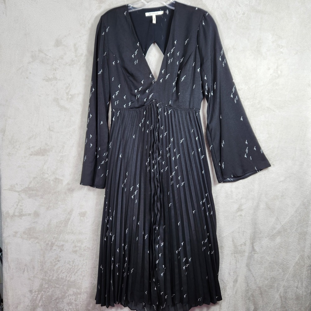 Avec Les Filles Black Midi Dress with White Lightning Print